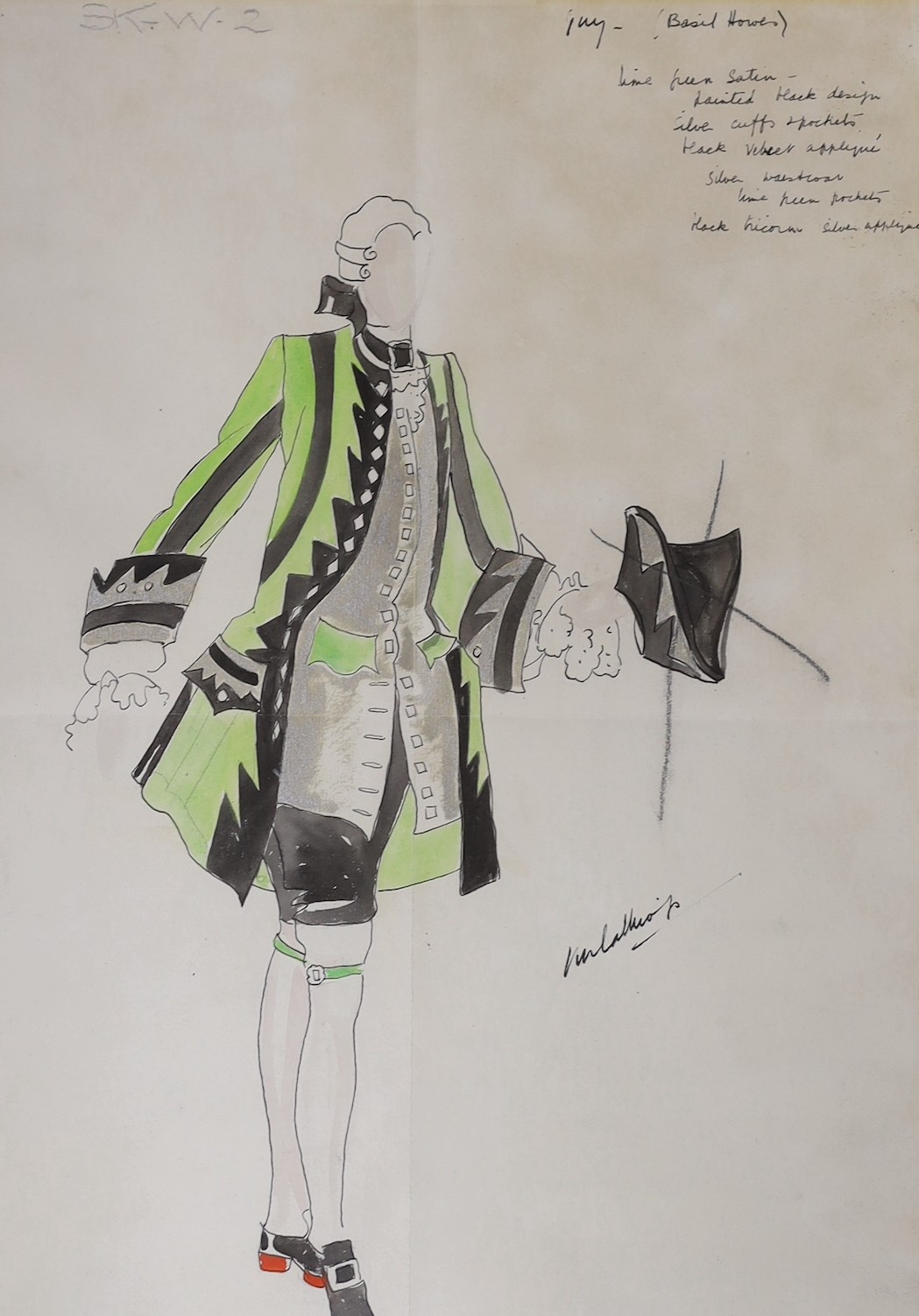 Gladys Calthrop (1894-1980), two ink and watercolour costume designs for Bobby Howes in the first production of Mr Cinders, 1929, Adelphi Theatre, signed, 49 x 34cm